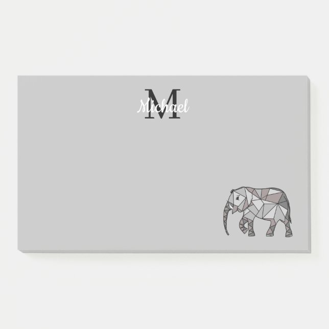 Monogram Cute Graphics Elephant Personalised Black Post-it Notes (Front)