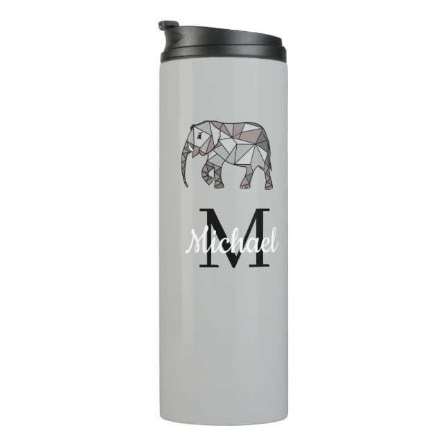 Monogram Cute Graphics Elephant Personalised Black Thermal Tumbler (Rotated Right)