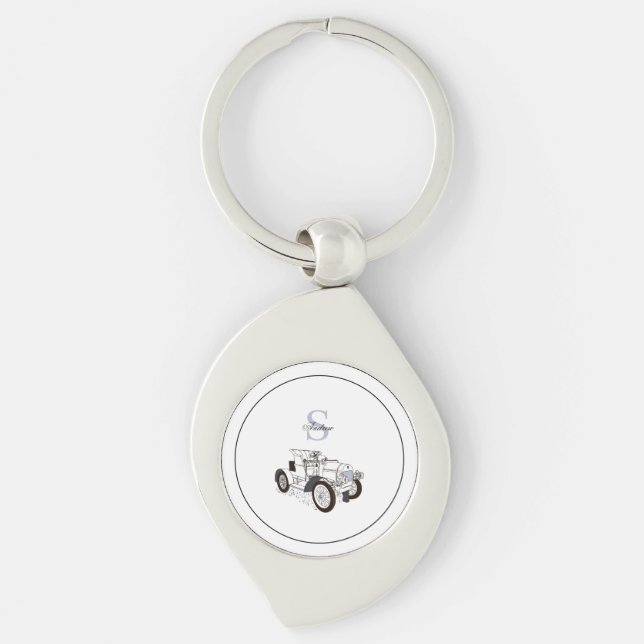 Monogram Cute Graphics Personalised Black Car Key Ring (Front)