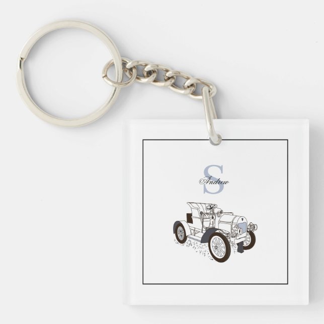 Monogram Cute Graphics Personalised Black Car Key Ring (Front)