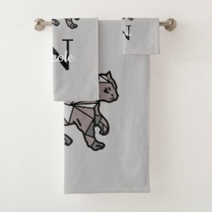 Monogram Cute Graphics Personalised Black Cet Bath Towel Set
