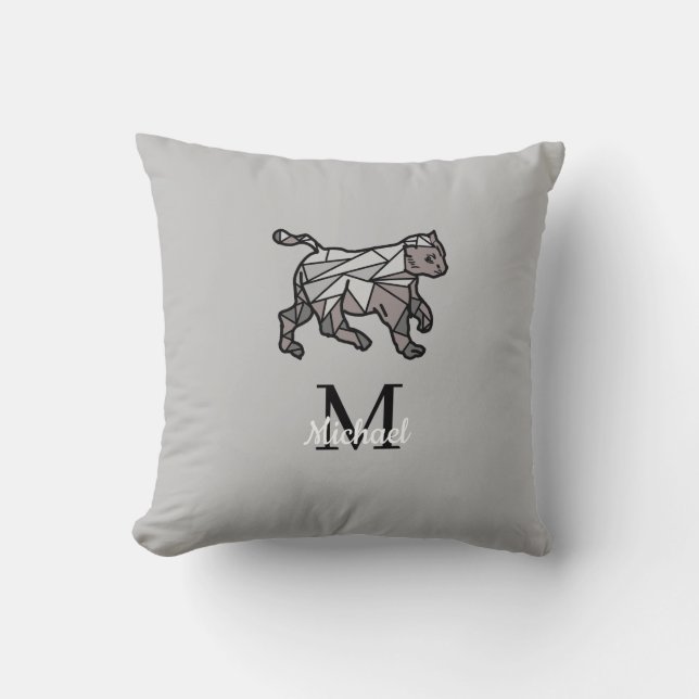 Monogram Cute Graphics Personalised Black Cet Cushion (Front)