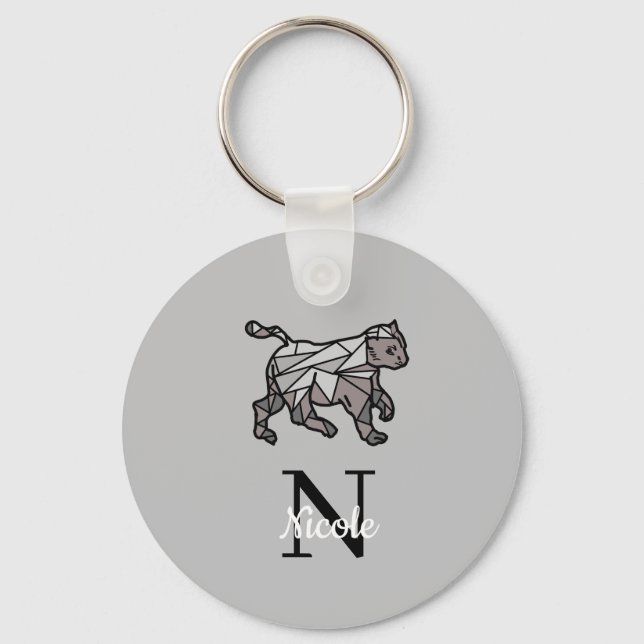 Monogram Cute Graphics Personalised Black Cet Key Ring (Front)