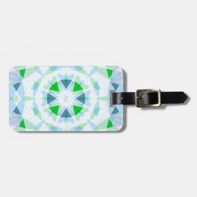 Monogram Cute Green Pretty Blue Magic Star Girl’s Luggage Tag (Front Horizontal)