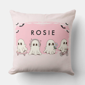 Monogram Cute Halloween Pink Ghosts Spooky Cushion