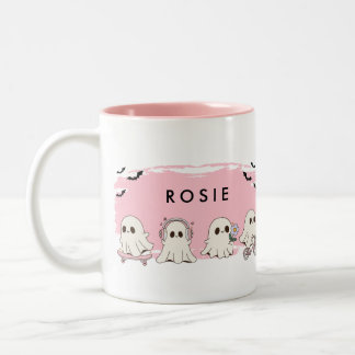 Monogram Cute Halloween Pink Ghosts Spooky Mug