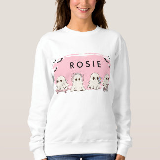 Monogram Cute Halloween Pink Ghosts Spooky Sweatshirt