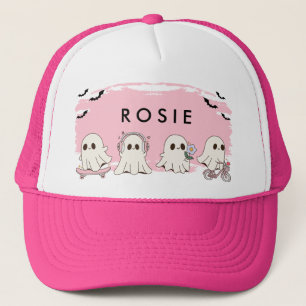 Monogram Cute Halloween Pink Ghosts Spooky Trucker Hat