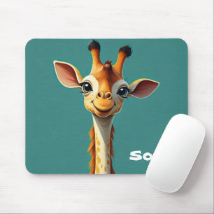 Monogram Cute lovely girly giraff for her Blue Mouse Mat