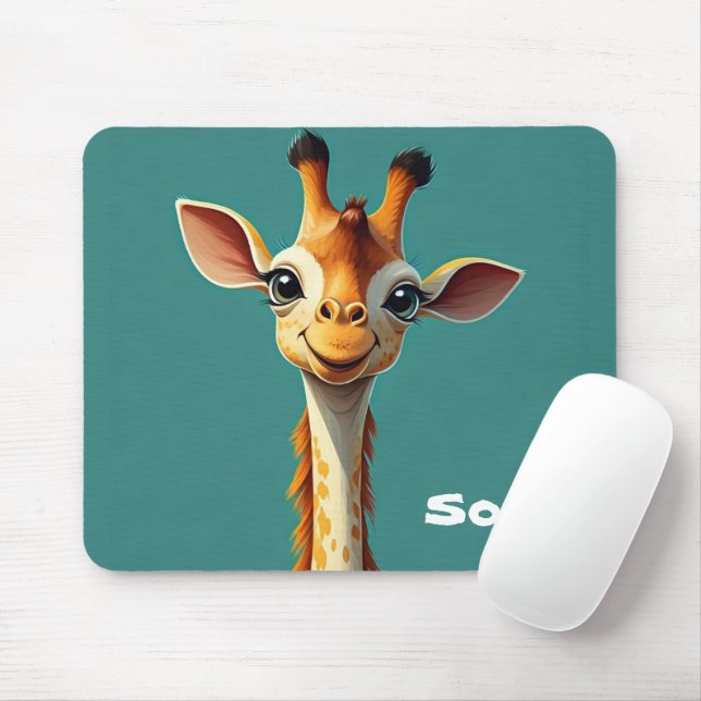Monogram Cute lovely girly giraff for her Blue Mouse Mat (With Mouse)