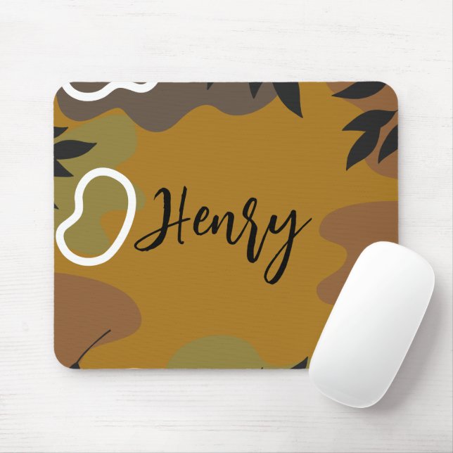 Monogram Cute mustard Abstract background and leaf Mouse Mat (With Mouse)