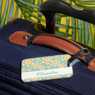 Monogram cute orange flowers on green luggage tag