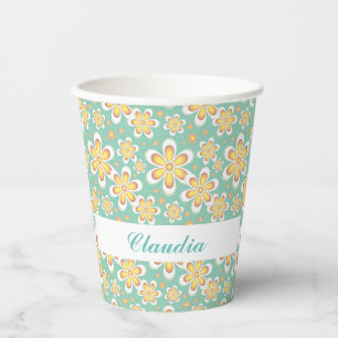 Monogram cute orange flowers on green paper cups