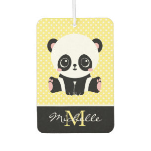 Monogram Cute Panda Bear Personalised Polka Dot Car Air Freshener