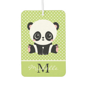 Monogram Cute Panda Bear Personalised Polka Dot Car Air Freshener