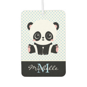 Monogram Cute Panda Bear Personalised Polka Dot Car Air Freshener