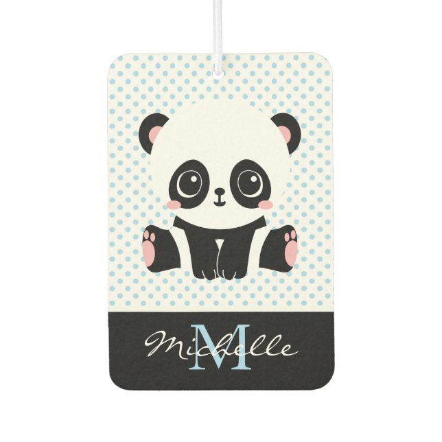 Monogram Cute Panda Bear Personalised Polka Dot Car Air Freshener (Front)