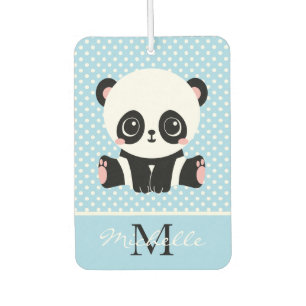 Monogram Cute Panda Bear Personalised Polka Dot Car Air Freshener