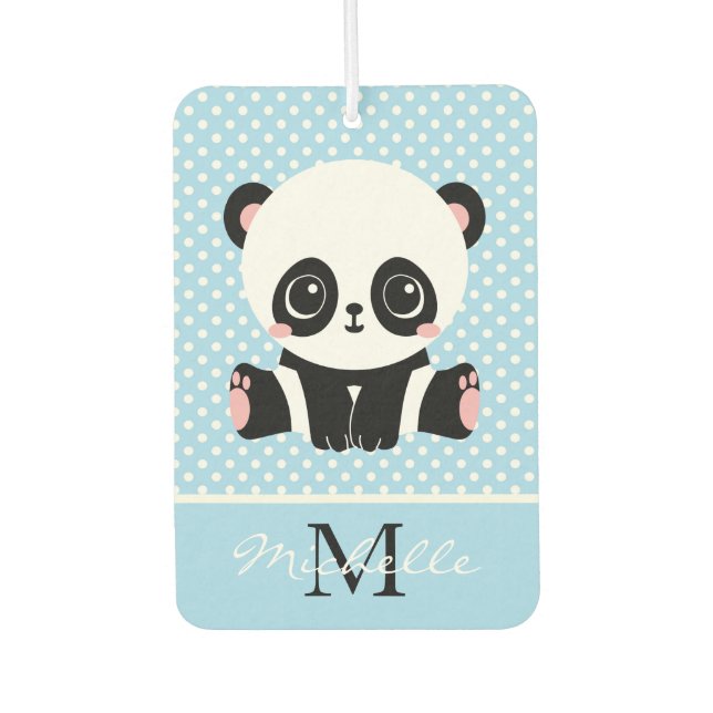 Monogram Cute Panda Bear Personalised Polka Dot Car Air Freshener (Front)