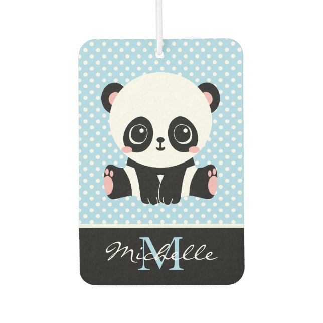 Monogram Cute Panda Bear Personalised Polka Dot Car Air Freshener (Front)