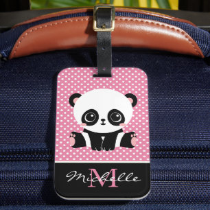 Monogram Cute Panda Bear Personalised Polka Dot Luggage Tag
