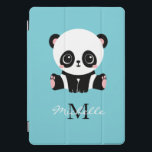 Monogram Cute Panda Personalised Bubble Gum Blue iPad Pro Cover<br><div class="desc">A cute panda bear sitting on the floor on a bubble gum blue background. Personalise with your monogram and name or delete text in text boxes for no name.</div>
