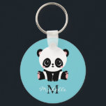 Monogram Cute Panda Personalised Bubble Gum Blue Key Ring<br><div class="desc">A cute panda bear sitting on the floor on a bubble gum blue background. Personalise with your monogram and name or delete text in text boxes for no name.</div>