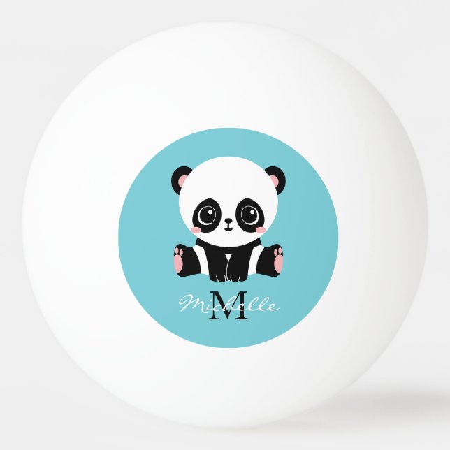 Monogram Cute Panda Personalised Bubble Gum Blue Ping Pong Ball (Front)