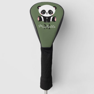Monogram Cute Panda Personalised Name Green Golf Head Cover