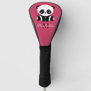 Monogram Cute Panda Personalised Name Purple Golf Head Cover