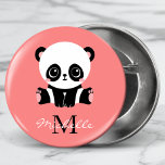 Monogram Cute Panda Personalised Pink 6 Cm Round Badge<br><div class="desc">Monogram Cute Sitting Panda Personalised Salmon Button features a cute panda bear on a salmon pink background. Personalise with your monogram and name or by editing the text in the text boxes provided. Designed by ©Evco Studio www.zazzle.com/store/evcostudio</div>