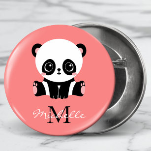 Monogram Cute Panda Personalised Pink 6 Cm Round Badge