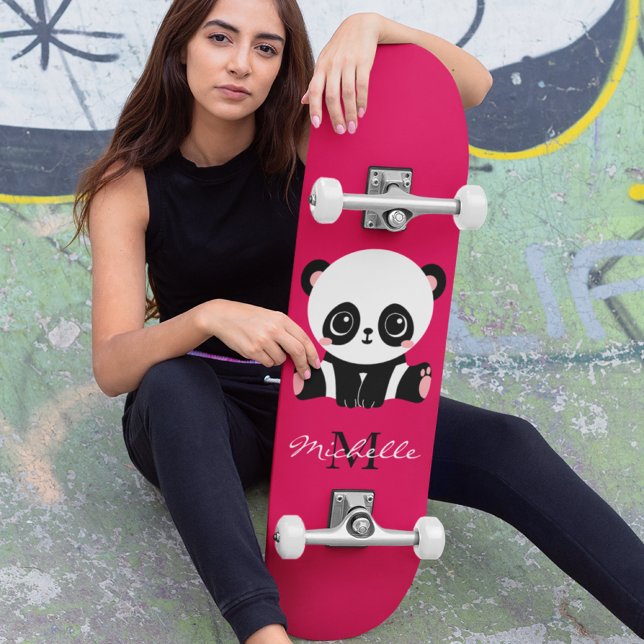 Monogram Cute Panda Personalized Purple Skateboard (Creator Uploaded)