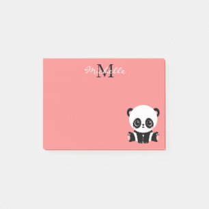 Monogram Cute Panda Pink Personalised Name Post-it Notes