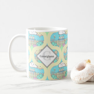 Monogram Cute Pastel Kawaii Garden Retro Ogee Coffee Mug