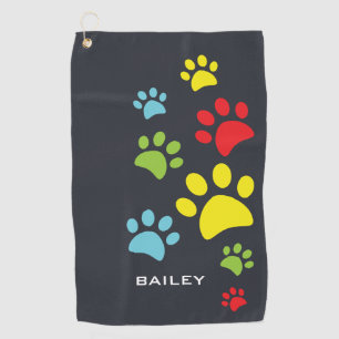 Monogram Cute Paw Prints Golf Towel