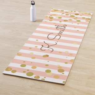 Monogram Cute Pink and White Stripes Confetti Yoga Mat