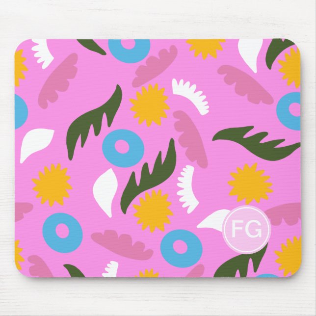 monogram cute pink bold pattern floral  mouse mat (Front)