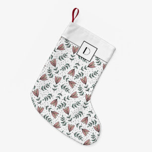 Monogram Cute Pink Floral Flowers Pattern Small Christmas Stocking