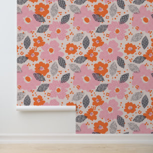 Monogram   Cute Retro Floral Pattern Wallpaper