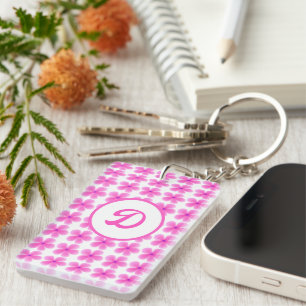 monogram cute retro pink floral initial custom key ring