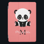 Monogram Cute Sitting Panda Personalised iPad Pro Cover<br><div class="desc">A cute panda bear sitting on the floor on a salmon background. Personalise with your monogram and name or delete text in text boxes for no name.</div>