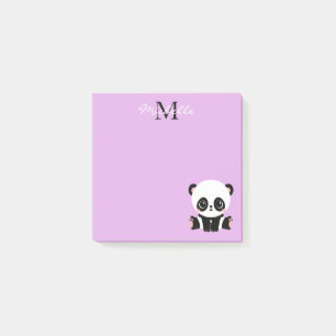 Monogram Cute Sitting Panda Personalised Purple Post-it Notes