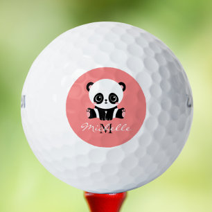 Monogram Cute Sitting Panda Personalised Salmon Golf Balls