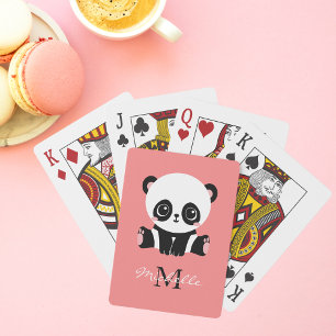 Monogram Cute Sitting Panda Personalised Salmon Playing Cards