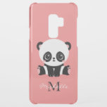 Monogram Cute Sitting Panda Personalised Salmon Uncommon Samsung Galaxy S9 Plus Case<br><div class="desc">A cute panda bear sitting on the floor on a salmon background. Personalise with your monogram and name or delete text in text boxes for no name.</div>