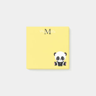 Monogram Cute Sitting Panda Personalised Yellow Post-it Notes