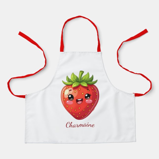 Monogram cute strawberry kawaii apron (Front)