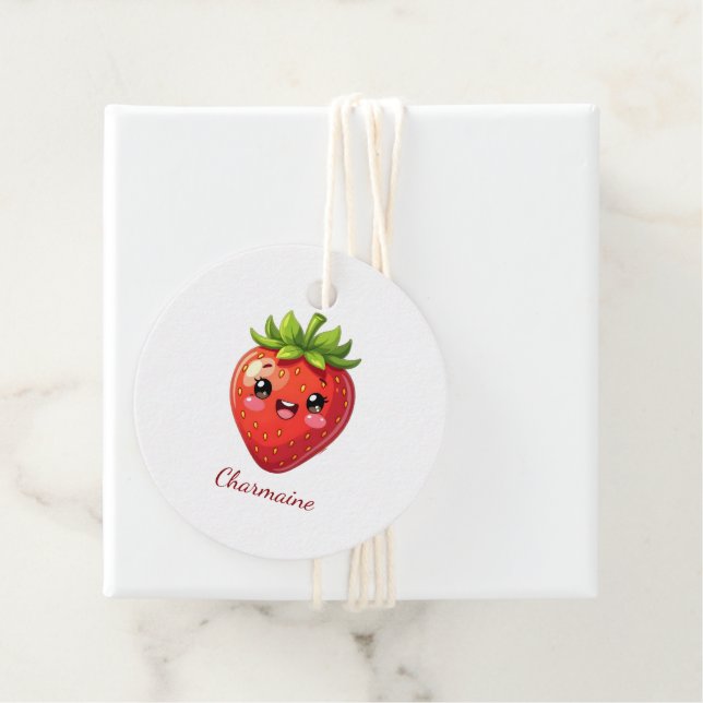 Monogram cute strawberry kawaii favour tags (In Situ)