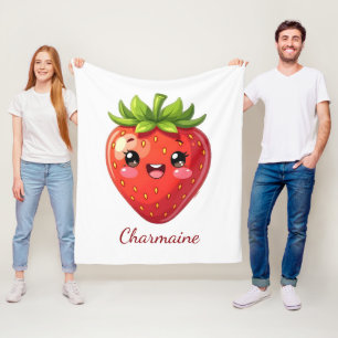 Monogram cute strawberry kawaii fleece blanket